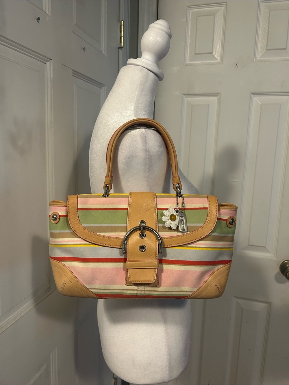 Coach 2004 Limited Edition Hampton SoHo Twill Striped Shoulder Bag with Dust Bag